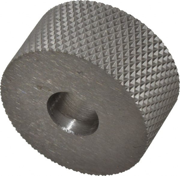 Made in USA - 3/4" Diam, 90° Tooth Angle, 30 TPI, Standard (Shape), Form Type High Speed Steel Female Diamond Knurl Wheel - 3/8" Face Width, 1/4" Hole, Circular Pitch, 30° Helix, Bright Finish, Series KP - Exact Tooling