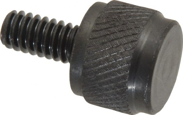 Gibraltar - 1/4-20 Knurled Shoulderless Steel Thumb Screw - 1" OAL, 5/8" Head Diam x 1/2" Head Height, Black Oxide Finish - Exact Tooling