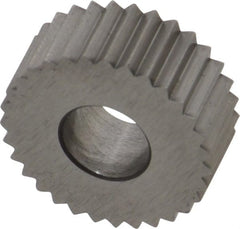 Made in USA - 5/8" Diam, 90° Tooth Angle, 16 TPI, Standard (Shape), Form Type Cobalt Straight Knurl Wheel - 1/4" Face Width, 1/4" Hole, Circular Pitch, Bright Finish, Series GK - Exact Tooling