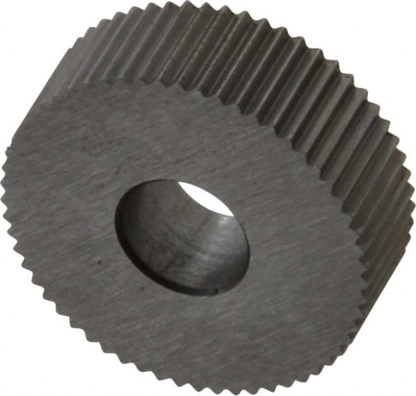 Made in USA - 3/4" Diam, 90° Tooth Angle, 25 TPI, Standard (Shape), Form Type Cobalt Straight Knurl Wheel - 1/4" Face Width, 1/4" Hole, Circular Pitch, Bright Finish, Series KN - Exact Tooling