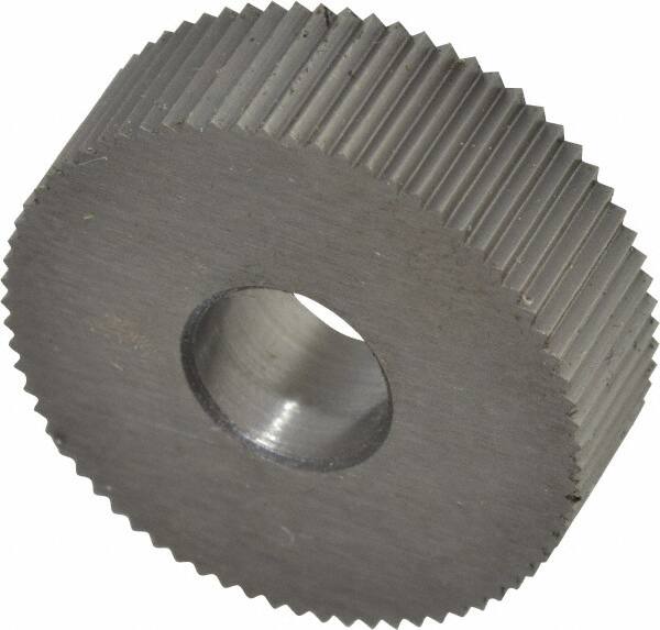 Made in USA - 3/4" Diam, 90° Tooth Angle, 30 TPI, Standard (Shape), Form Type Cobalt Straight Knurl Wheel - 1/4" Face Width, 1/4" Hole, Circular Pitch, Bright Finish, Series KN - Exact Tooling