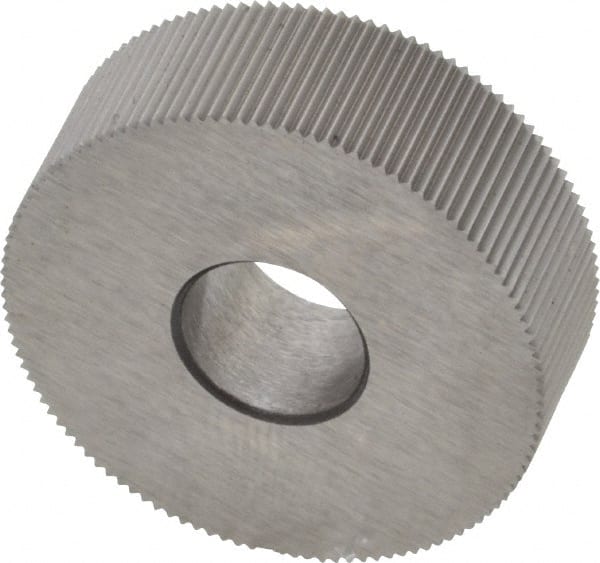 Made in USA - 3/4" Diam, 70° Tooth Angle, 50 TPI, Standard (Shape), Form Type Cobalt Straight Knurl Wheel - 1/4" Face Width, 1/4" Hole, Circular Pitch, Bright Finish, Series KN - Exact Tooling