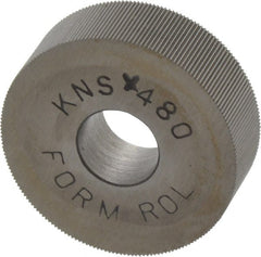 Made in USA - 3/4" Diam, 70° Tooth Angle, 80 TPI, Standard (Shape), Form Type Cobalt Straight Knurl Wheel - 1/4" Face Width, 1/4" Hole, Circular Pitch, Bright Finish, Series KN - Exact Tooling