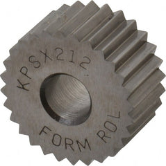Made in USA - 3/4" Diam, 90° Tooth Angle, 12 TPI, Standard (Shape), Form Type Cobalt Straight Knurl Wheel - 3/8" Face Width, 1/4" Hole, Circular Pitch, Bright Finish, Series KP - Exact Tooling