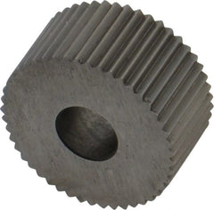 Made in USA - 3/4" Diam, 90° Tooth Angle, 20 TPI, Standard (Shape), Form Type Cobalt Straight Knurl Wheel - 3/8" Face Width, 1/4" Hole, Circular Pitch, Bright Finish, Series KP - Exact Tooling