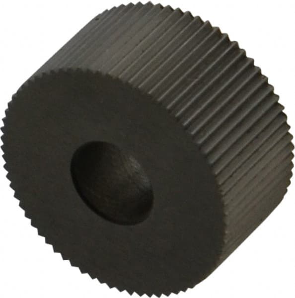 Made in USA - 3/4" Diam, 90° Tooth Angle, 30 TPI, Standard (Shape), Form Type Cobalt Straight Knurl Wheel - 3/8" Face Width, 1/4" Hole, Circular Pitch, Bright Finish, Series KP - Exact Tooling