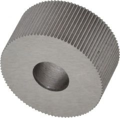 Made in USA - 3/4" Diam, 90° Tooth Angle, 40 TPI, Standard (Shape), Form Type Cobalt Straight Knurl Wheel - 3/8" Face Width, 1/4" Hole, Circular Pitch, Bright Finish, Series KP - Exact Tooling