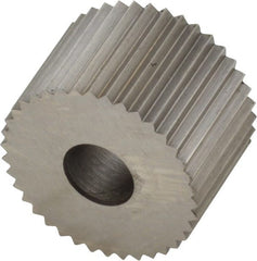 Made in USA - 3/4" Diam, 90° Tooth Angle, 16 TPI, Standard (Shape), Form Type High Speed Steel Straight Knurl Wheel - 1/2" Face Width, 1/4" Hole, Circular Pitch, Bright Finish, Series KR - Exact Tooling