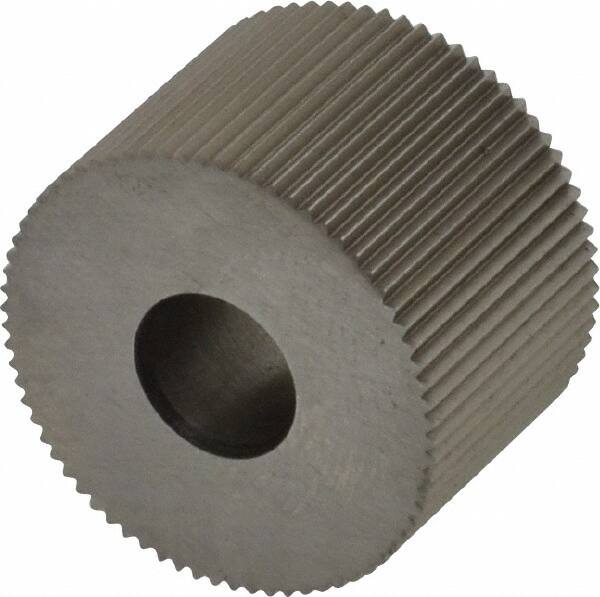 Made in USA - 3/4" Diam, 80° Tooth Angle, Standard (Shape), Form Type High Speed Steel Straight Knurl Wheel - 1/2" Face Width, 1/4" Hole, 96 Diametral Pitch, Bright Finish, Series KR - Exact Tooling