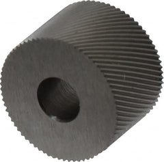 Made in USA - 3/4" Diam, 80° Tooth Angle, Standard (Shape), Form Type High Speed Steel Right-Hand Diagonal Knurl Wheel - 1/2" Face Width, 1/4" Hole, 96 Diametral Pitch, 30° Helix, Bright Finish, Series KR - Exact Tooling