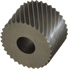 Made in USA - 3/4" Diam, 90° Tooth Angle, 16 TPI, Standard (Shape), Form Type High Speed Steel Left-Hand Diagonal Knurl Wheel - 1/2" Face Width, 1/4" Hole, Circular Pitch, 30° Helix, Bright Finish, Series KR - Exact Tooling
