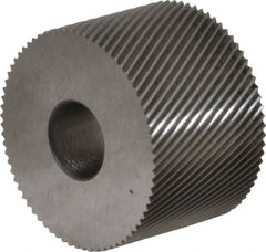 Made in USA - 3/4" Diam, 80° Tooth Angle, Standard (Shape), Form Type High Speed Steel Left-Hand Diagonal Knurl Wheel - 1/2" Face Width, 1/4" Hole, 96 Diametral Pitch, 30° Helix, Bright Finish, Series KR - Exact Tooling