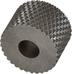 Made in USA - 3/4" Diam, 90° Tooth Angle, 16 TPI, Standard (Shape), Form Type High Speed Steel Female Diamond Knurl Wheel - 1/2" Face Width, 1/4" Hole, Circular Pitch, 30° Helix, Bright Finish, Series KR - Exact Tooling