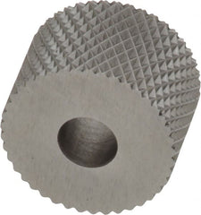 Made in USA - 3/4" Diam, 90° Tooth Angle, 20 TPI, Standard (Shape), Form Type High Speed Steel Female Diamond Knurl Wheel - 1/2" Face Width, 1/4" Hole, Circular Pitch, 30° Helix, Bright Finish, Series KR - Exact Tooling