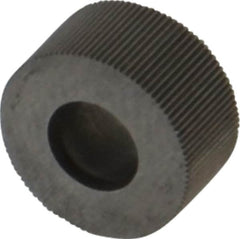 Made in USA - 5/16" Diam, 70° Tooth Angle, 100 TPI, Standard (Shape), Form Type High Speed Steel Straight Knurl Wheel - 5/32" Face Width, 1/8" Hole, Circular Pitch, Bright Finish, Series BP - Exact Tooling