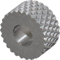 Made in USA - 5/16" Diam, 90° Tooth Angle, 30 TPI, Standard (Shape), Form Type High Speed Steel Female Diamond Knurl Wheel - 5/32" Face Width, 1/8" Hole, Circular Pitch, 30° Helix, Bright Finish, Series BP - Exact Tooling