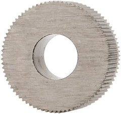 Made in USA - 5/16" Diam, 70° Tooth Angle, 80 TPI, Standard (Shape), Form Type Cobalt Straight Knurl Wheel - 5/32" Face Width, 1/8" Hole, Circular Pitch, Bright Finish, Series BP - Exact Tooling
