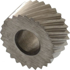 Made in USA - 5/16" Diam, 90° Tooth Angle, 30 TPI, Standard (Shape), Form Type Cobalt Right-Hand Diagonal Knurl Wheel - 5/32" Face Width, 1/8" Hole, Circular Pitch, 30° Helix, Bright Finish, Series BP - Exact Tooling