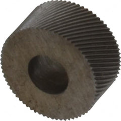 Made in USA - 5/16" Diam, 70° Tooth Angle, 80 TPI, Standard (Shape), Form Type Cobalt Right-Hand Diagonal Knurl Wheel - 5/32" Face Width, 1/8" Hole, Circular Pitch, 30° Helix, Bright Finish, Series BP - Exact Tooling