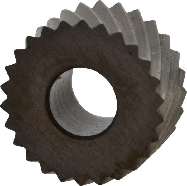 Made in USA - 5/16" Diam, 90° Tooth Angle, 30 TPI, Standard (Shape), Form Type Cobalt Left-Hand Diagonal Knurl Wheel - 5/32" Face Width, 1/8" Hole, Circular Pitch, 30° Helix, Bright Finish, Series BP - Exact Tooling