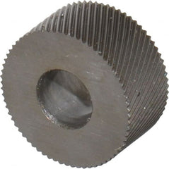 Made in USA - 5/16" Diam, 70° Tooth Angle, 80 TPI, Standard (Shape), Form Type Cobalt Left-Hand Diagonal Knurl Wheel - 5/32" Face Width, 1/8" Hole, Circular Pitch, 30° Helix, Bright Finish, Series BP - Exact Tooling