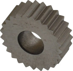 Made in USA - 1/2" Diam, 90° Tooth Angle, 16 TPI, Standard (Shape), Form Type High Speed Steel Straight Knurl Wheel - 3/16" Face Width, 3/16" Hole, Circular Pitch, Bright Finish, Series EP - Exact Tooling