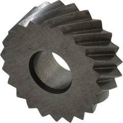 Made in USA - 1/2" Diam, 90° Tooth Angle, 16 TPI, Standard (Shape), Form Type High Speed Steel Right-Hand Diagonal Knurl Wheel - 3/16" Face Width, 3/16" Hole, Circular Pitch, 30° Helix, Bright Finish, Series EP - Exact Tooling