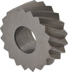 Made in USA - 5/8" Diam, 90° Tooth Angle, 12 TPI, Standard (Shape), Form Type High Speed Steel Right-Hand Diagonal Knurl Wheel - 1/4" Face Width, 1/4" Hole, Circular Pitch, 30° Helix, Bright Finish, Series GK - Exact Tooling