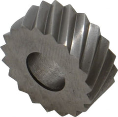 Made in USA - 5/8" Diam, 90° Tooth Angle, 12 TPI, Standard (Shape), Form Type High Speed Steel Left-Hand Diagonal Knurl Wheel - 1/4" Face Width, 1/4" Hole, Circular Pitch, 30° Helix, Bright Finish, Series GK - Exact Tooling
