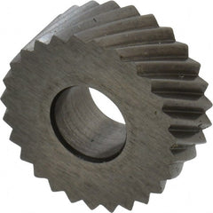 Made in USA - 5/8" Diam, 90° Tooth Angle, 16 TPI, Standard (Shape), Form Type High Speed Steel Right-Hand Diagonal Knurl Wheel - 1/4" Face Width, 1/4" Hole, Circular Pitch, 30° Helix, Bright Finish, Series GK - Exact Tooling