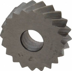 Made in USA - 3/4" Diam, 90° Tooth Angle, 10 TPI, Standard (Shape), Form Type High Speed Steel Left-Hand Diagonal Knurl Wheel - 1/4" Face Width, 1/4" Hole, Circular Pitch, 30° Helix, Bright Finish, Series KN - Exact Tooling