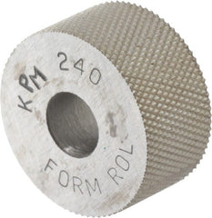 Made in USA - 3/4" Diam, 90° Tooth Angle, 40 TPI, Standard (Shape), Form Type High Speed Steel Male Diamond Knurl Wheel - 3/8" Face Width, 1/4" Hole, Circular Pitch, 30° Helix, Bright Finish, Series KP - Exact Tooling