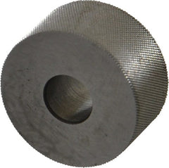 Made in USA - 3/4" Diam, 70° Tooth Angle, 80 TPI, Standard (Shape), Form Type High Speed Steel Male Diamond Knurl Wheel - 3/8" Face Width, 1/4" Hole, Circular Pitch, 30° Helix, Bright Finish, Series KP - Exact Tooling