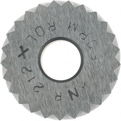 Made in USA - 3/4" Diam, 90° Tooth Angle, 12 TPI, Standard (Shape), Form Type Cobalt Right-Hand Diagonal Knurl Wheel - 1/4" Face Width, 1/4" Hole, Circular Pitch, 30° Helix, Bright Finish, Series KN - Exact Tooling
