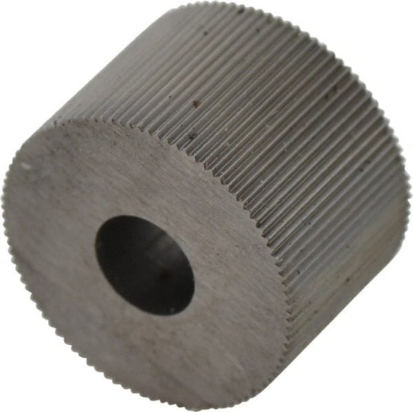Made in USA - 3/4" Diam, 80° Tooth Angle, Standard (Shape), Form Type High Speed Steel Straight Knurl Wheel - 1/2" Face Width, 1/4" Hole, 128 Diametral Pitch, Bright Finish, Series KR - Exact Tooling