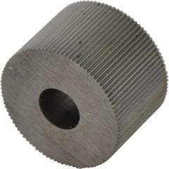 Made in USA - 3/4" Diam, 80° Tooth Angle, Standard (Shape), Form Type High Speed Steel Straight Knurl Wheel - 1/2" Face Width, 1/4" Hole, 128 Diametral Pitch, Bright Finish, Series KR - Exact Tooling