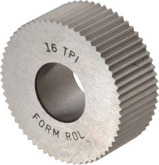 Made in USA - 1-1/4" Diam, 90° Tooth Angle, 16 TPI, Standard (Shape), Form Type High Speed Steel Straight Knurl Wheel - 1/2" Face Width, 1/2" Hole, Circular Pitch, Bright Finish, Series PH - Exact Tooling