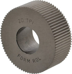 Made in USA - 1-1/4" Diam, 90° Tooth Angle, 20 TPI, Standard (Shape), Form Type High Speed Steel Straight Knurl Wheel - 1/2" Face Width, 1/2" Hole, Circular Pitch, Bright Finish, Series PH - Exact Tooling