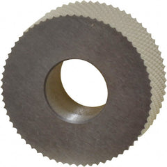 Made in USA - 1-1/4" Diam, 90° Tooth Angle, 20 TPI, Standard (Shape), Form Type High Speed Steel Male Diamond Knurl Wheel - 1/2" Face Width, 1/2" Hole, Circular Pitch, 30° Helix, Bright Finish, Series PH - Exact Tooling