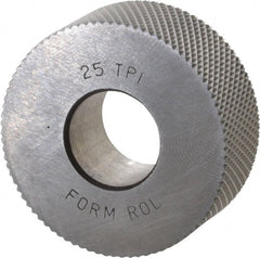 Made in USA - 1-1/4" Diam, 90° Tooth Angle, 25 TPI, Standard (Shape), Form Type High Speed Steel Female Diamond Knurl Wheel - 1/2" Face Width, 1/2" Hole, Circular Pitch, 30° Helix, Bright Finish, Series PH - Exact Tooling