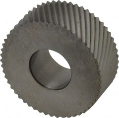 Made in USA - 1-1/4" Diam, 90° Tooth Angle, 16 TPI, Standard (Shape), Form Type Cobalt Left-Hand Diagonal Knurl Wheel - 1/2" Face Width, 1/2" Hole, Circular Pitch, 30° Helix, Bright Finish, Series PH - Exact Tooling