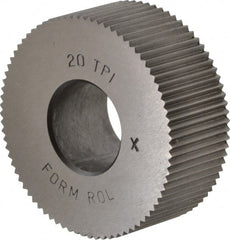 Made in USA - 1-1/4" Diam, 90° Tooth Angle, 20 TPI, Standard (Shape), Form Type Cobalt Straight Knurl Wheel - 1/2" Face Width, 1/2" Hole, Circular Pitch, Bright Finish, Series PH - Exact Tooling