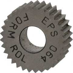 Made in USA - 1/2" Diam, 80° Tooth Angle, Standard (Shape), Form Type High Speed Steel Straight Knurl Wheel - 3/16" Face Width, 3/16" Hole, 64 Diametral Pitch, Bright Finish, Series EP - Exact Tooling