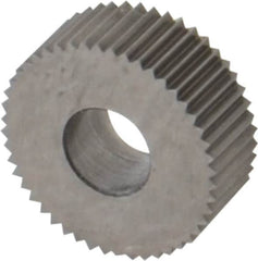Made in USA - 1/2" Diam, 80° Tooth Angle, Standard (Shape), Form Type High Speed Steel Straight Knurl Wheel - 3/16" Face Width, 3/16" Hole, 96 Diametral Pitch, Bright Finish, Series EP - Exact Tooling