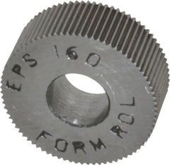 Made in USA - 1/2" Diam, 80° Tooth Angle, Standard (Shape), Form Type High Speed Steel Straight Knurl Wheel - 3/16" Face Width, 3/16" Hole, 160 Diametral Pitch, Bright Finish, Series EP - Exact Tooling