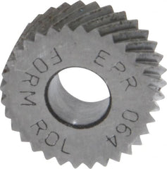 Made in USA - 1/2" Diam, 80° Tooth Angle, Standard (Shape), Form Type High Speed Steel Right-Hand Diagonal Knurl Wheel - 3/16" Face Width, 3/16" Hole, 64 Diametral Pitch, 30° Helix, Bright Finish, Series EP - Exact Tooling