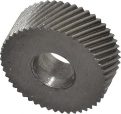 Made in USA - 1/2" Diam, 80° Tooth Angle, Standard (Shape), Form Type High Speed Steel Right-Hand Diagonal Knurl Wheel - 3/16" Face Width, 3/16" Hole, 96 Diametral Pitch, 30° Helix, Bright Finish, Series EP - Exact Tooling