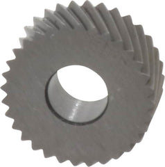 Made in USA - 1/2" Diam, 80° Tooth Angle, Standard (Shape), Form Type High Speed Steel Left-Hand Diagonal Knurl Wheel - 3/16" Face Width, 3/16" Hole, 64 Diametral Pitch, 30° Helix, Bright Finish, Series EP - Exact Tooling
