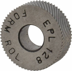 Made in USA - 1/2" Diam, 80° Tooth Angle, Standard (Shape), Form Type High Speed Steel Left-Hand Diagonal Knurl Wheel - 3/16" Face Width, 3/16" Hole, 128 Diametral Pitch, 30° Helix, Bright Finish, Series EP - Exact Tooling