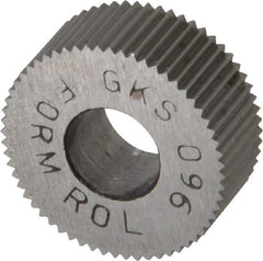 Made in USA - 5/8" Diam, 80° Tooth Angle, Standard (Shape), Form Type High Speed Steel Straight Knurl Wheel - 1/4" Face Width, 1/4" Hole, 96 Diametral Pitch, Bright Finish, Series GK - Exact Tooling